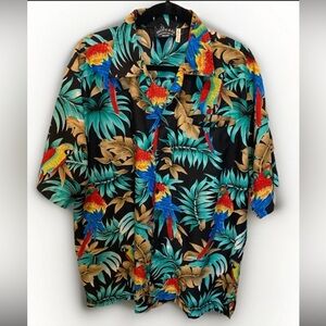 Pacific Company Men’s Hawaiian shirt Medium Floral Beach Parrot Print Magnum PI